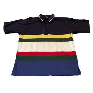Vtg 80s Izod Club Polo Shirt Mens Large Navy White Green Stripes Golf Classic